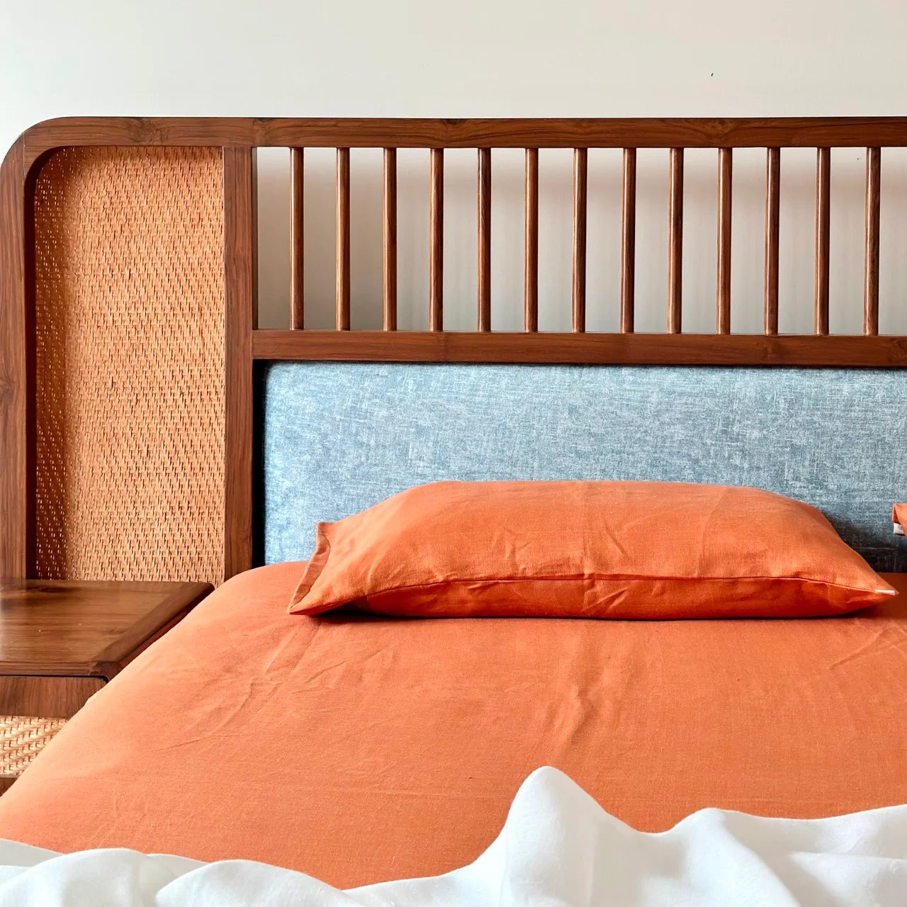 Sawera - Rust Orange Hemp Bedsheet Set | Herringbone Weave