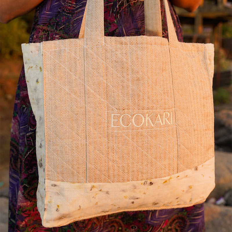 Eco-Print Tote Bag | Beige & White