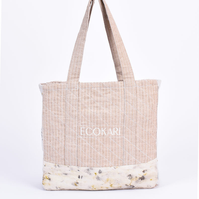 Eco-Print Tote Bag | Beige & White