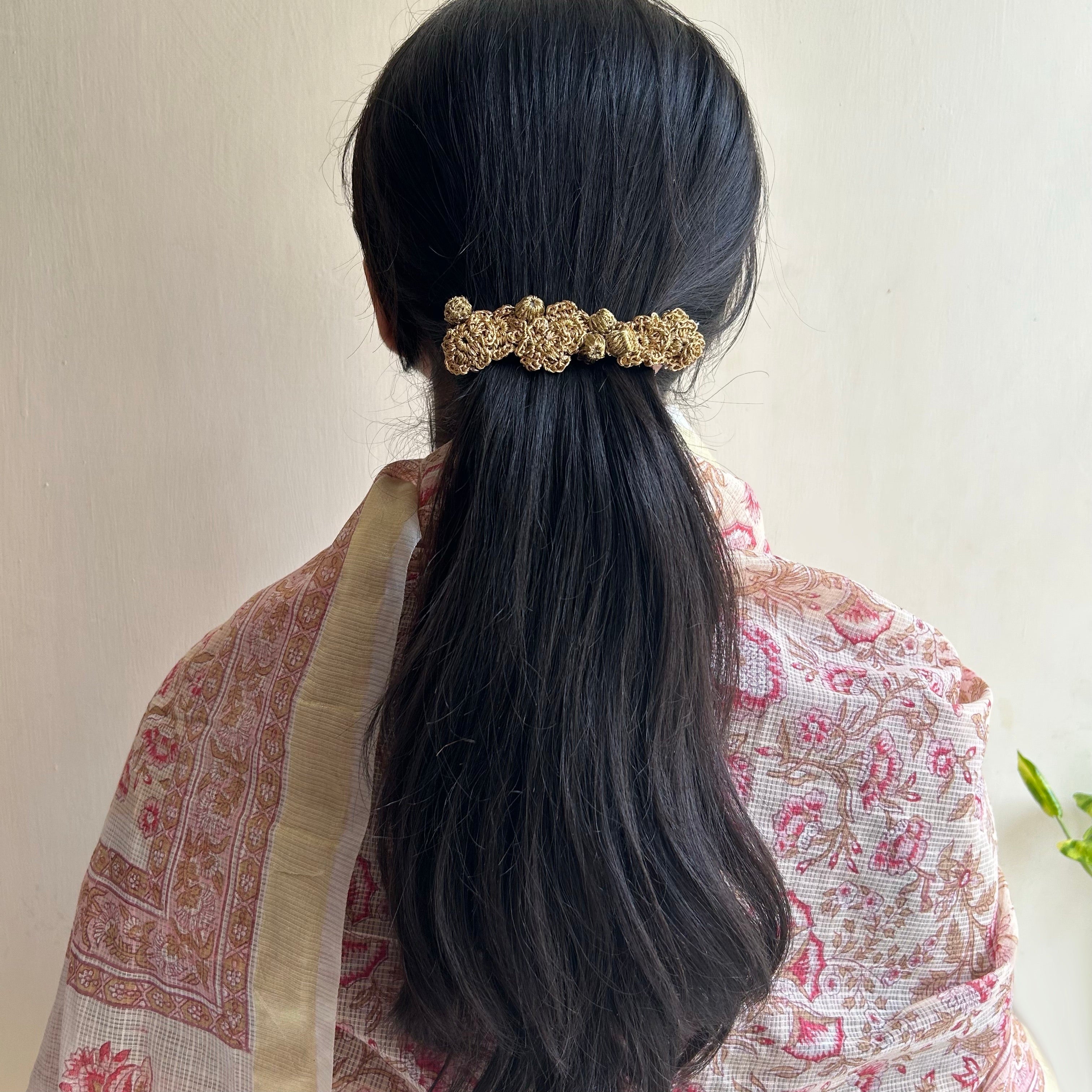 Golden flowers hair clip