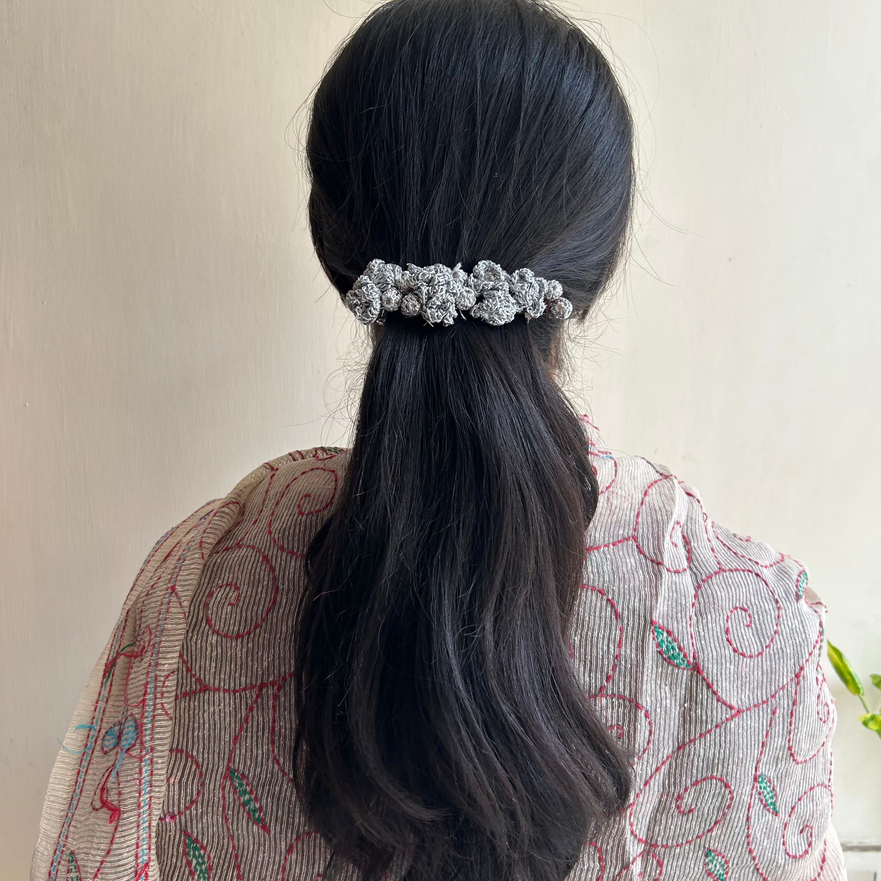 Silver flowers hair clip