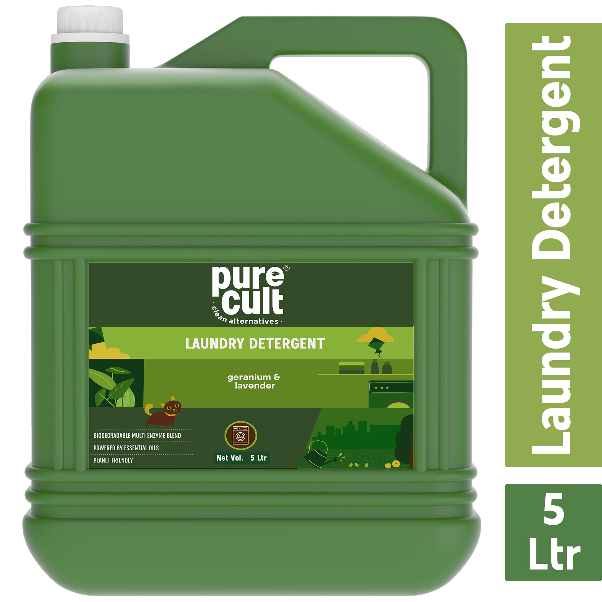 PureCult Eco-Friendly Liquid Laundry Detergent with Geranium & Lavender Essential Oils (5 Ltr)