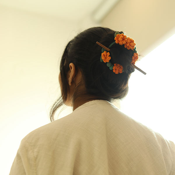 Tangerine Marigold Crochet Hair Tie